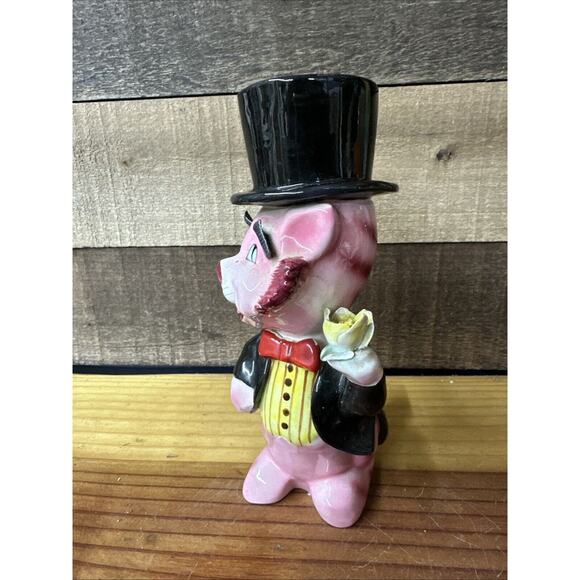 Rare Pink Cat In Top Hat Vase 7” - Picture 2 of 8